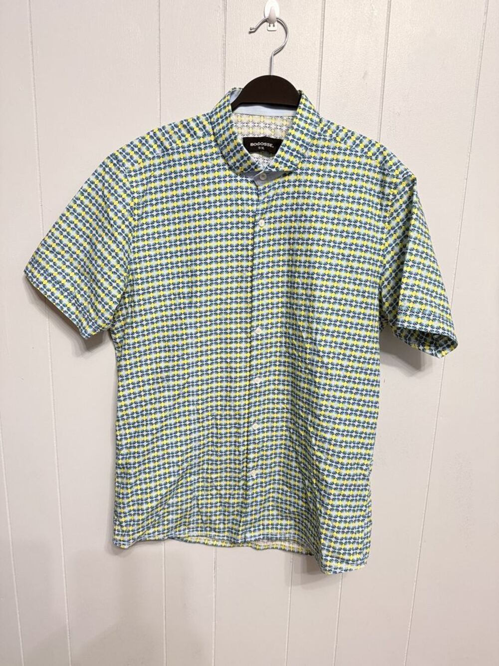 Bogosse Mens Geometric Print Short Sleeve Button Shirt 5 XL
